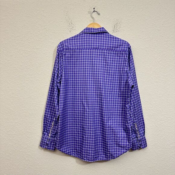ROBERT GRAHAM Check Shirt Purple Classic Fit Flip Cuff Long Sleeve Cotton - Picture 2 of 13